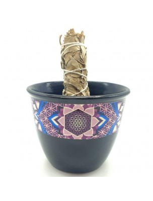 Image de Bol de Fumigation en Céramique - Fleur de Vie 13 x 10 cm depuis Porte-encens pour résines, cônes et bâtonnets