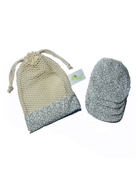 Kit Démaquillage Gris Bio - Molleton et Popeline 4 lingettes lavables et Filet de lavage - Mademoiselle Papillonne