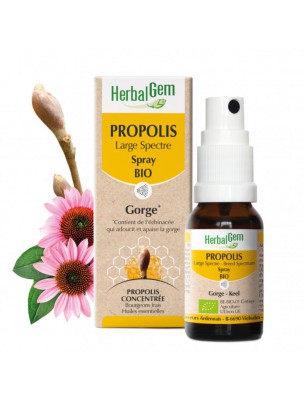 Image de Propolis Bio Large Spectre - Système respiratoire Spray de 15 ml - Herbalgem via Propolis Gommes Bio - Herbalgem