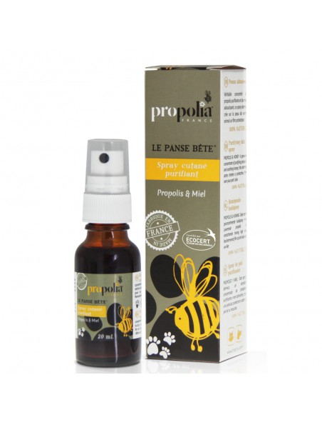 Achetez Le Panse Bête Bio - Spray Cutané Purifiant pour les Chiens et les Chats 20 ml - Propolia à l'herboristerie Louis Image principale de Le Panse Bête Bio - Spray Cutané Purifiant pour les Chiens et les Chats 20 ml - Propolia