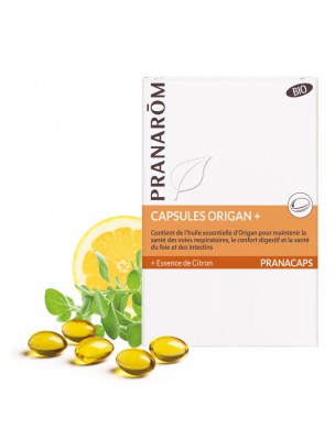 Image de Origan + Essence de citron Bio Pranacaps - Résistance 30 capsules d'huile essentielle - Pranarôm via Acheter Sirop pour les refroidissements Bio - Voies respiratoires 250 ml