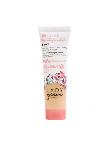 Achetez BB Crème Matifiante 5 en 1 Bio - Soin du visage Claire 30 ml - Lady Green à l'herboristerie Louis Image principale de BB Crème Matifiante 5 en 1 Bio - Soin du visage Claire 30 ml - Lady Green