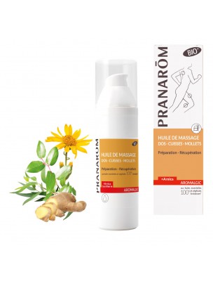 Image de Massage Oil Aromalgic Bio - Back, Thighs, Calves Preparation and Recovery 100 ml - Pranarôm depuis Synergies of essential oils for joints