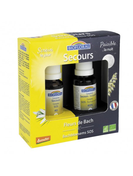 Kit Secours Jour et Nuit Bio - Sprays Complexes Secours Bio aux Fleurs de Bach 20 ml - Biofloral Kit Secours Jour et Nuit Bio - Sprays Complexes Secours Bio aux Fleurs de Bach 20 ml - Biofloral