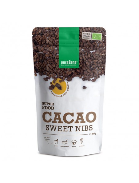 Image principale de Eclats de Fèves de Cacao sucrées Bio - Magnésium et Antioxydants SuperFoods 200g - Purasana