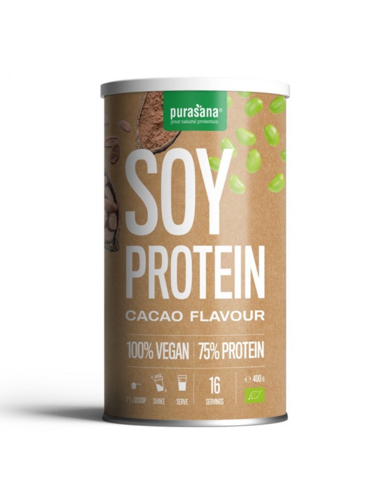 Image principale de la modale pour Soy Protein Bio - Protéines Végétales Soja Cacao 400 g - Purasana