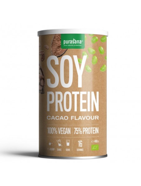 Achetez Soy Protein Bio - Protéines Végétales Soja Cacao 400 g - Purasana à l'herboristerie Louis Image principale de Soy Protein Bio - Protéines Végétales Soja Cacao 400 g - Purasana