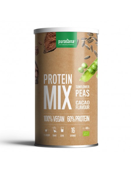 Image principale de Protein Mix Cacao Bio - Protéines Végétales Pois et Tournesol 400 g - Purasana