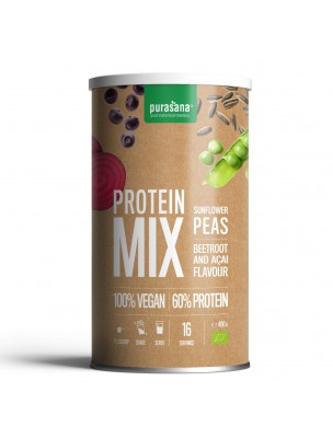 Image de Protein Mix Açai Bio - Vegetable Proteins Peas and Sunflower 400 g - Purasana depuis Vegetable and natural proteins according to your diet
