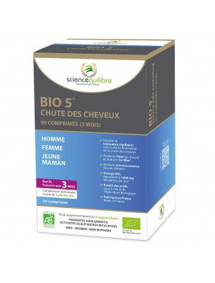 Image de Bio 5 - Chute des cheveux Blisters de 90 comprimés - Sciencequilibre via Achetez Bio Détoxx - Emonctoires 40 comprimés