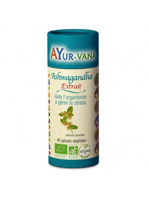 Image de Ashwagandha Bio Extrait - Stress 60 gélules - Ayur-Vana depuis Achetez les produits Ayur-vana à l'herboristerie Louis