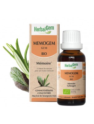 Image de MemoGEM GC10 Bio - Mémoire et concentration Spray de 15 ml - Herbalgem via Ginkgo 3000 - Mémoire et Circulation 60 gélules - Be-Life