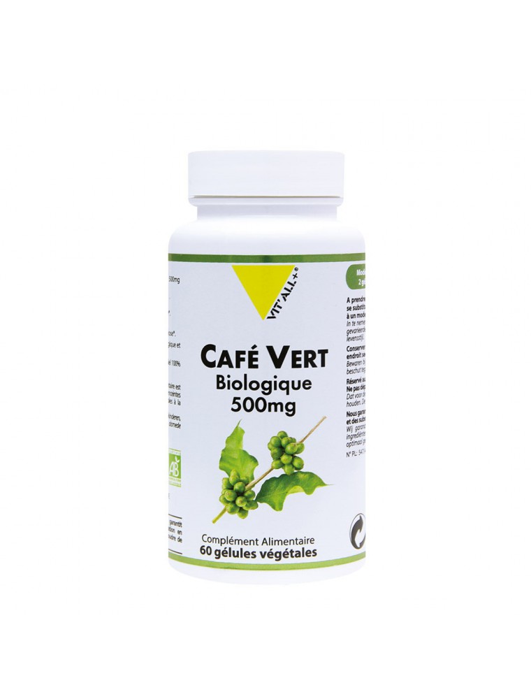 Image principale de la modale pour Café Vert Bio 500mg - Minceur 60 gélules végétales - Vit'all+