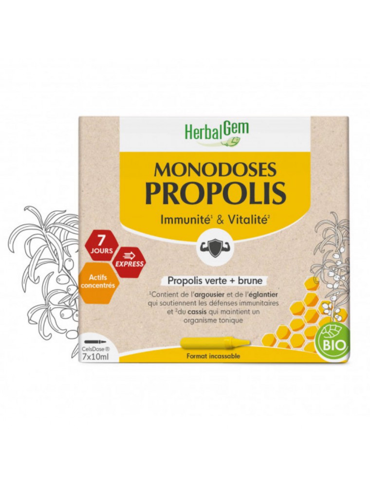 Image principale de la modale pour Propolis Monodoses Bio - Immunité et Vitalité 7x10 ml - Herbalgem
