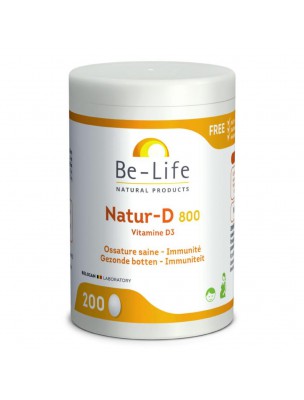 Image de Natur-D 800 IU (Natural Vitamin D) - Immunity and Bone Mass 200 capsules Be-Life depuis Range of complexes providing vitamin D