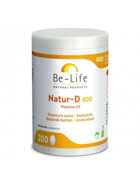 Natur-D 800 UI (Vitamine D Naturelle) - Immunité et Ossature 200 gélules - Be-Life