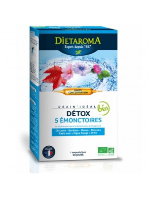 Image de Drain'Idéal Bio - Détox 5 Emonctoires 20 ampoules - Dietaroma via Psyllium Blond Bio - Dietaroma