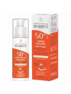 Image de Organic Sun Cream for Babies and Children SPF50+ - Face and Body Care 50 ml - France Les Laboratoires de Biarritz depuis Suncare to prevent, protect and moisturize your skin