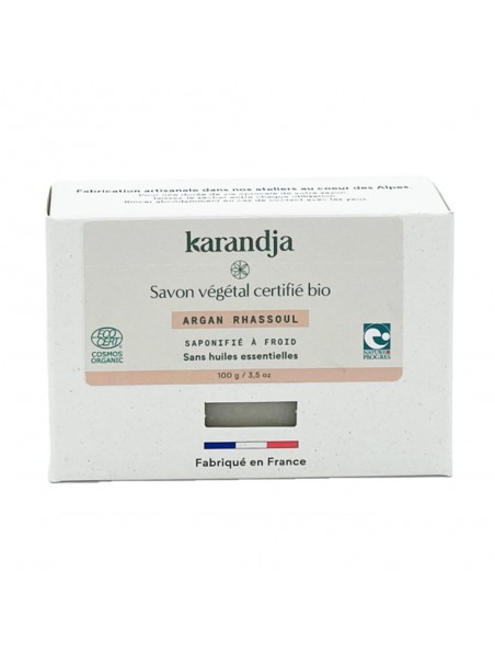 Image principale de Savon Argan Rhassoul Bio - Savon Sans Huiles Essentielles 100g - Karandja