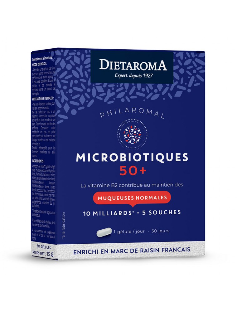 Image principale de la modale pour Microbiotiques 50 + Philaromal - Ferments lactiques 30 gélules - Dietaroma