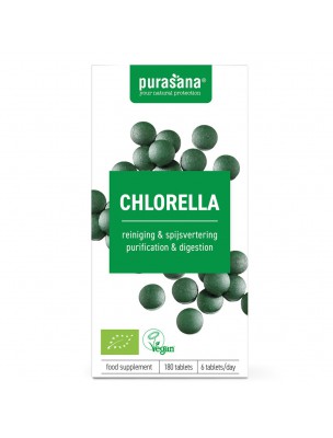 Image de Chlorella Bio - Vitalité et dépuratif 180 comprimés - Purasana via Acheter Chlorella en poudre Bio - SuperFoods 200 grammes -