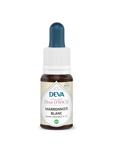 Achetez Marronnier blanc Bio - Clarté mentale et Tranquillité d'esprit Élixir Floral de Bach 15 ml - Deva à l'herboristerie Louis Image principale de Marronnier blanc Bio - Clarté mentale et Tranquillité d'esprit Élixir Floral de Bach 15 ml - Deva