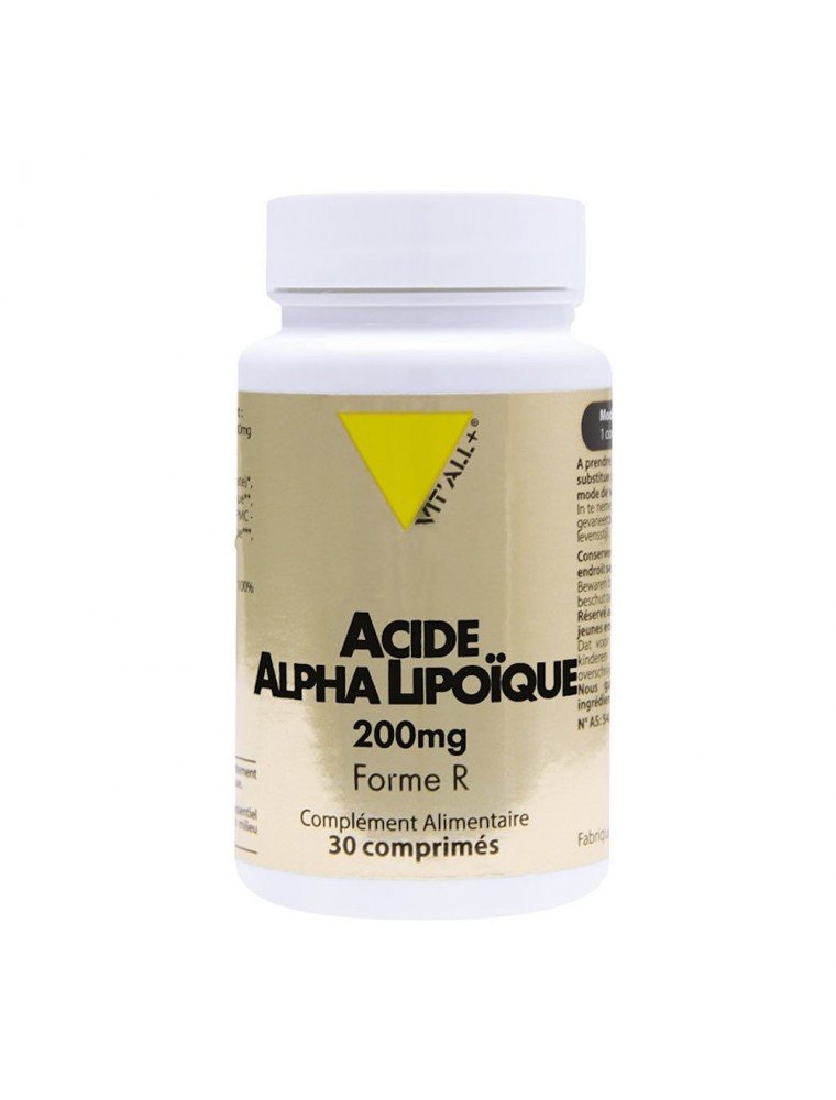 Image principale de la modale pour Acide Alpha-Lipoïque Forme R 200 mg - Antioxydant 30 Comprimés - Vit'all+