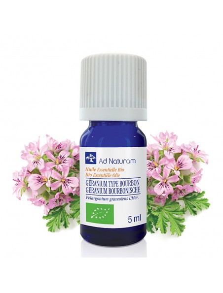 Achetez Géranium type Bourbon Bio - Huile essentielle de Pelargonium graveolens 5 ml - Ad Naturam à l'herboristerie Louis Image principale de Géranium type Bourbon Bio - Huile essentielle de Pelargonium graveolens 5 ml - Ad Naturam