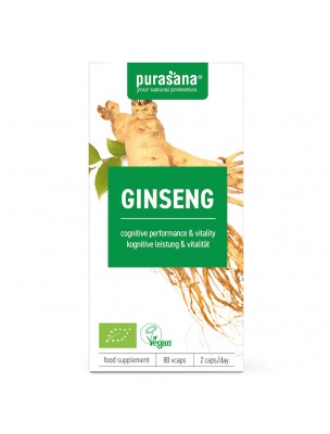 Image de Ginseng Bio - Tonique et fortifiant 80 capsules - Purasana depuis louis-herboristerie