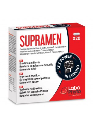 Image de SupraMen - Aphrodisiaque naturel 20 capsules - LaboPhyto via Men Size XL - Performance sexuelle pour l'homme - LaboPhyto