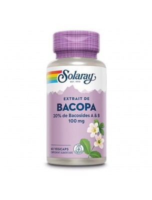 Image de Bacopa 100 mg - Mémoire et Stress 60 capsules végétales - Solaray via Brahmi plante - Mémoire 125 gélules - Samskara