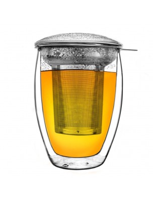 Image de Mug 3 en 1 en Verre borosilicate à Double Paroi 400ml avec son filtre depuis Accessoires pour le thé - Dégustez votre infusion préférée