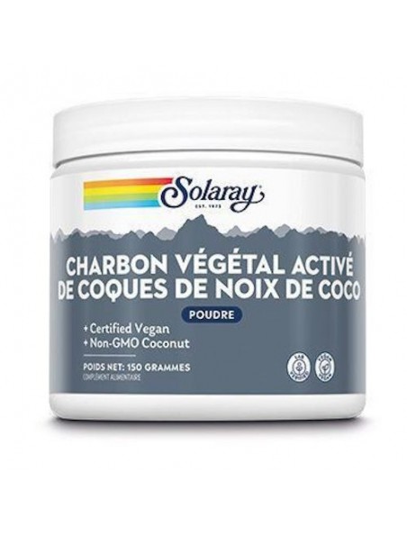 Image principale de Charbon Végétal Activé de Coques de Noix de Coco - Digestion et Flore intestinale 150 g - Solaray