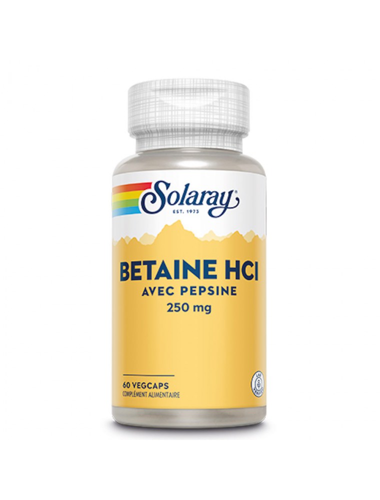 Image principale de la modale pour Bétaïne HCl avec Pepsine - Confort Digestif 60 capsules - Solaray