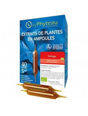 Image de Ginkgo Bio - Mémoire et Concentration 40 ampoules - Oxyphyteau via Ginkgo Bio - Teinture-mère Ginkgo biloba 50 ml - Ladrôme