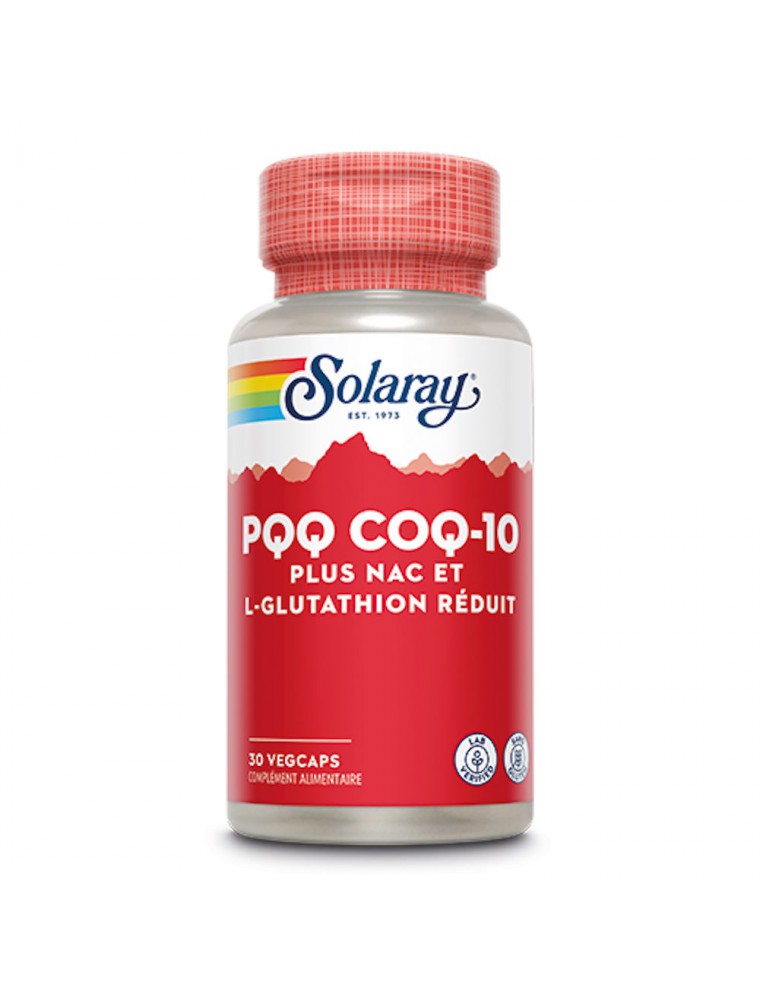 Image principale de la modale pour PQQ CoQ-10 plus NAC et L-Glutathion réduit - Circulation et Défenses Naturelles 30 capsules - Solaray