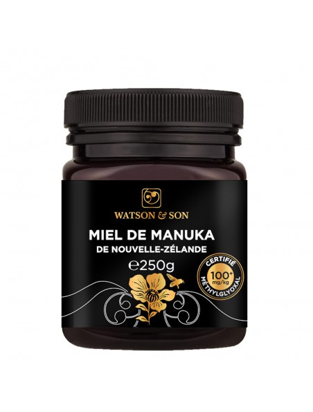 Achetez Miel de Manuka - Miel de Nouvelle-Zélande MGO 100+ 250g - Watson and Son à l'herboristerie Louis Image principale de Miel de Manuka - Miel de Nouvelle-Zélande MGO 100+ 250g - Watson and Son