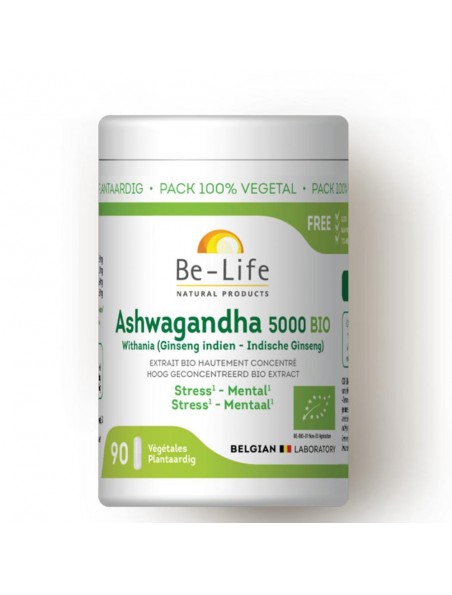 Ashwagandha 5000 (Ginseng indien) Bio - Détente et équilibre mental 90 gélules - Be-Life