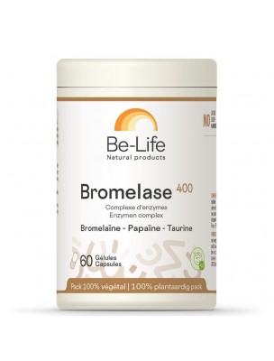 Image de Bromelase 400 - Bromelaïne, Papaïne et Taurine 60 gélules - Be-Life via Ananas en poudre 100g - Vertus anti-inflammatoires et digestives