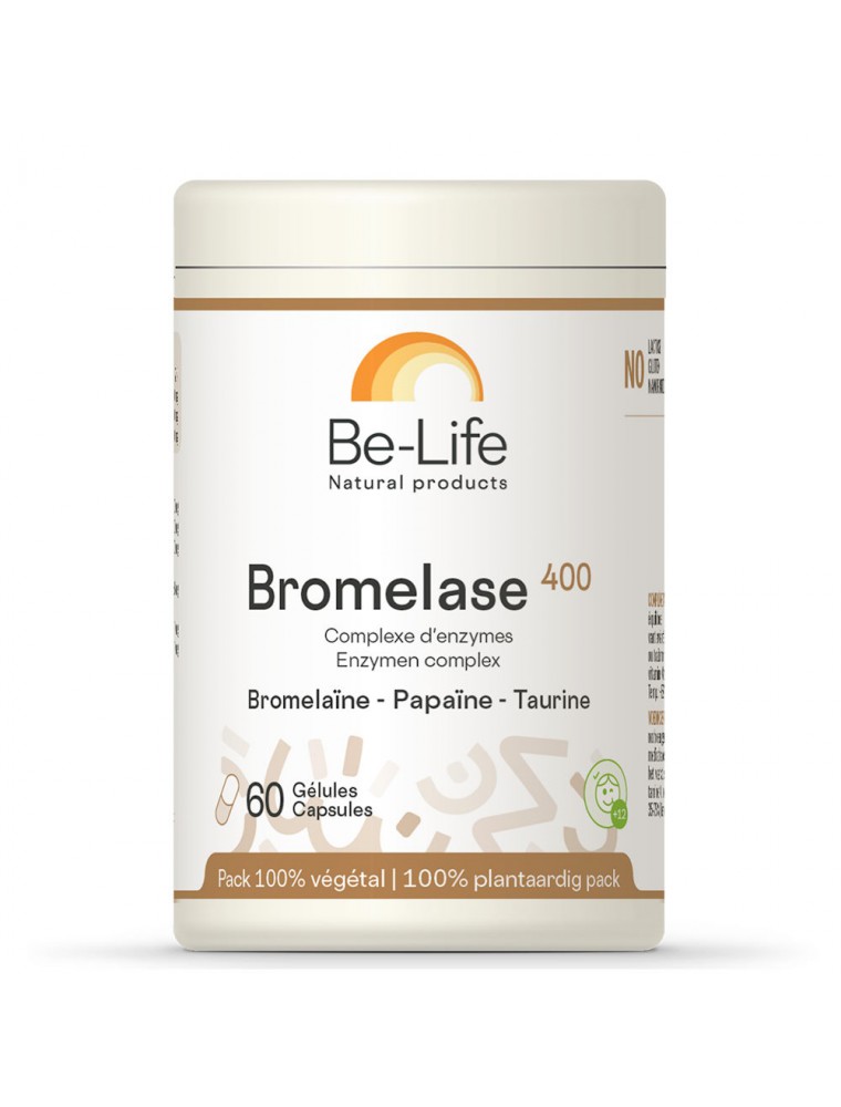 Image principale de la modale pour Bromelase 400 - Bromelaïne, Papaïne et Taurine 60 gélules - Be-Life