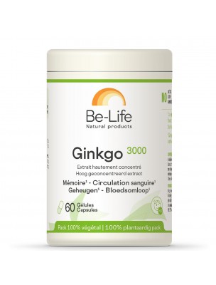 Image de Ginkgo 3000 - Mémoire et Circulation 60 gélules - Be-Life depuis Commandez les produits Be-Life à l'herboristerie Louis
