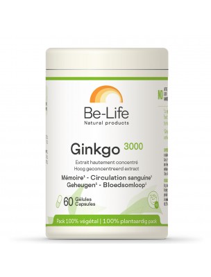 Image de Ginkgo 3000 - Mémoire et Circulation 60 gélules - Be-Life depuis Arbre de Judée - Macérât de bourgeon Bio - Herbiolys
