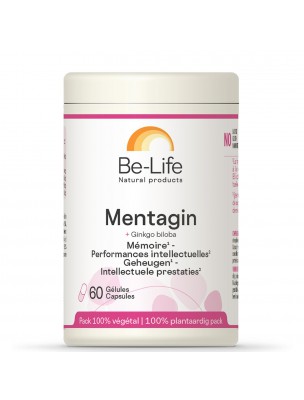 Image de Mentagin et Ginkgo - Mémoire et Performances intellectuelles 60 gélules - Be-Life via Ginkgo XXI - Extrait Fluide 50ml - SoriaNatural