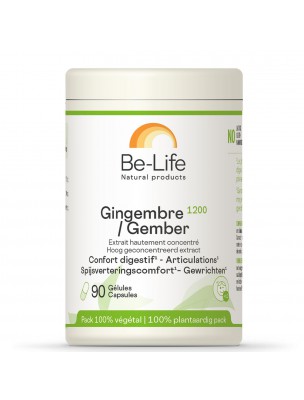 Image de Gingembre 1200 - Confort digestif 90 gélules - Be-life via Achetez Citron Bio - Perles d'huiles essentielles 20 ml - Biofloral