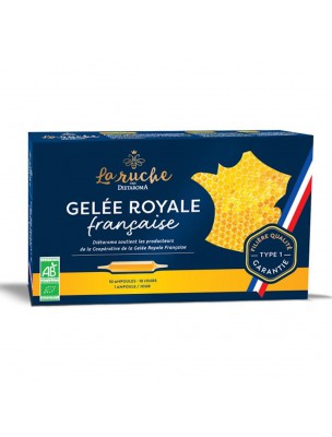 Image de Gelée Royale Française Bio - 10 ampoules de 15 ml  - Dietaroma via Oléopolis - Immunité Nez, Gorge et Bronches 60 caps - Dietaroma