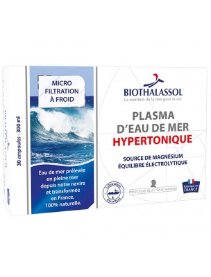 Image de Plasma Hypertonique - Plasma d'Eau de Mer 30 ampoules - Biothalassol via Spiruline France Bio - Vitalité 180 comprimés - Gourmet Spiruline