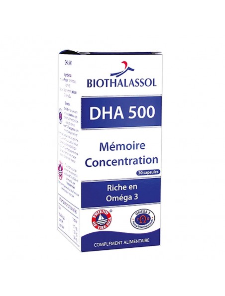 Achetez DHA 500 - Mémoire et Concentration 30 capsules - Biothalassol à l'herboristerie Louis Image principale de DHA 500 - Mémoire et Concentration 30 capsules - Biothalassol