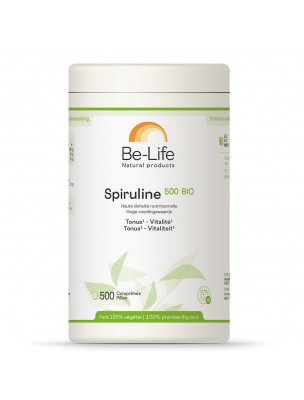 Image de Spiruline 500mg - Revitalisant 500 comprimés - Be-life via Green Mix Bio - Spiruline et SuperFoods 200g - Purasana