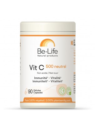 Image de Vit C 500 neutral (Vitamine C non acide) - Immunité et Vitalité 90 gélules - Be-Life via Bambou Tabashir 300 mg - Solaray