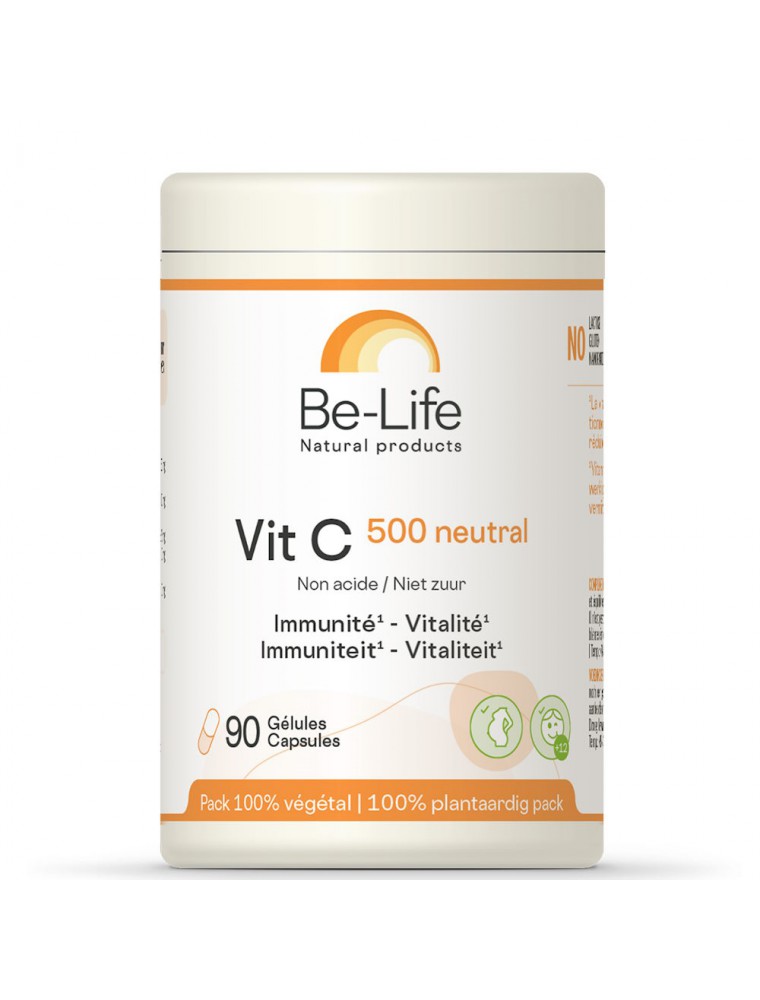 Image principale de la modale pour Vit C 500 neutral (Vitamine C non acide) - Immunité et Vitalité 90 gélules - Be-Life